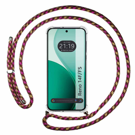 Funda Colgante Transparente para Oppo Reno 14 F / 14F 5G con Cordon Rosa / Dorado