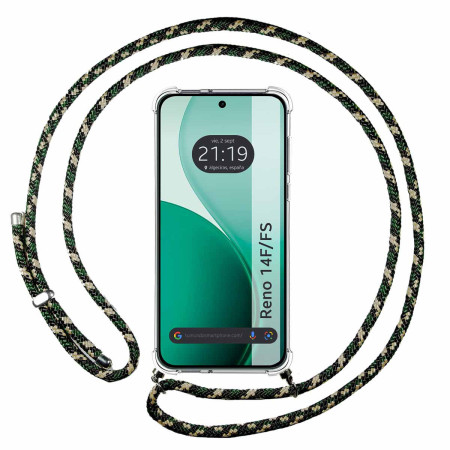 Funda Colgante Transparente para Oppo Reno 14 FS / 14FS 5G con Cordon Verde / Dorado