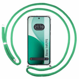 Funda Colgante Transparente para Oppo Reno 14 FS / 14FS 5G con Cordon Verde Agua