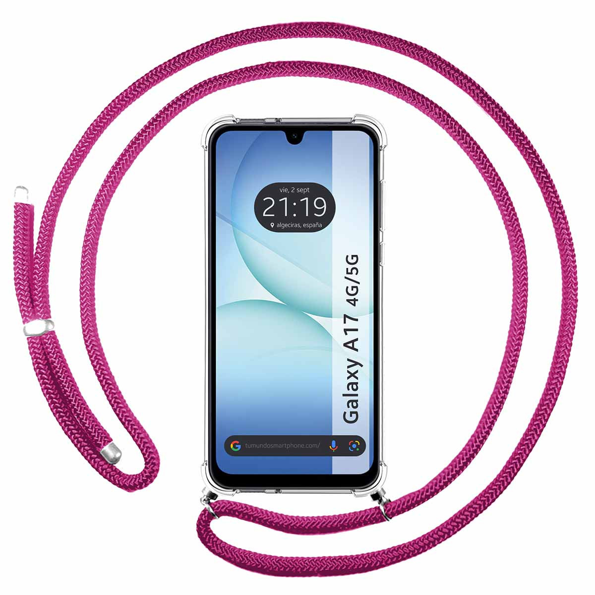 Funda Colgante Transparente para Samsung Galaxy A17 4G / 5G con Cordon Rosa Fucsia