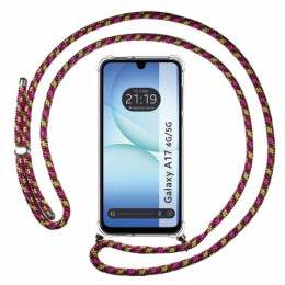 Funda Colgante Transparente para Samsung Galaxy A17 4G / 5G con Cordon Rosa / Dorado