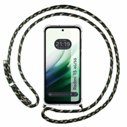 Funda Colgante Transparente para Xiaomi Redmi 15 4G / 5G con Cordon Verde / Dorado