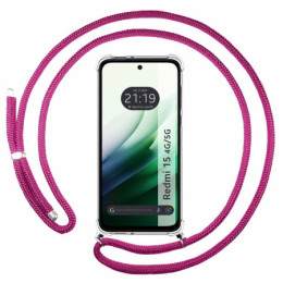Funda Colgante Transparente para Xiaomi Redmi 15 4G / 5G con Cordon Rosa Fucsia