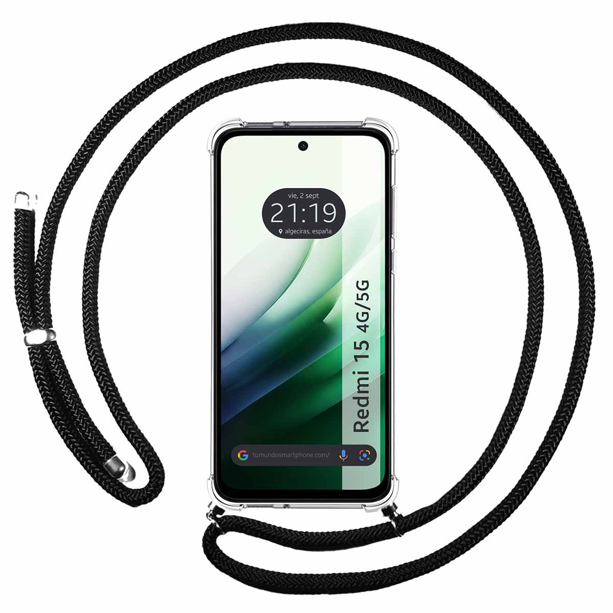 Funda Colgante Transparente para Xiaomi Redmi 15 4G / 5G con Cordon Negro