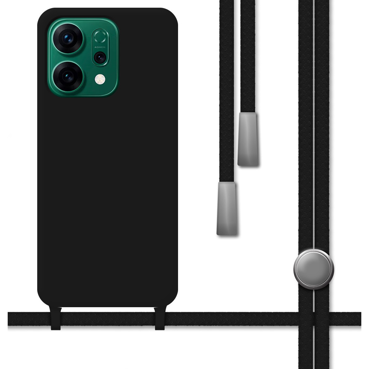 Funda Silicona Líquida con Cordón para Oppo Reno 14 5G color Negra