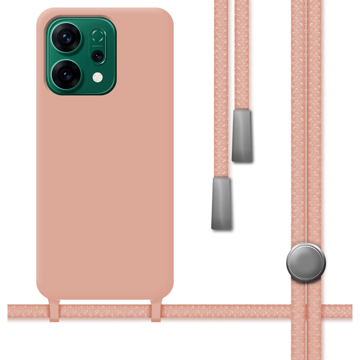 Funda Silicona Líquida con Cordón para Oppo Reno 14 5G color Rosa