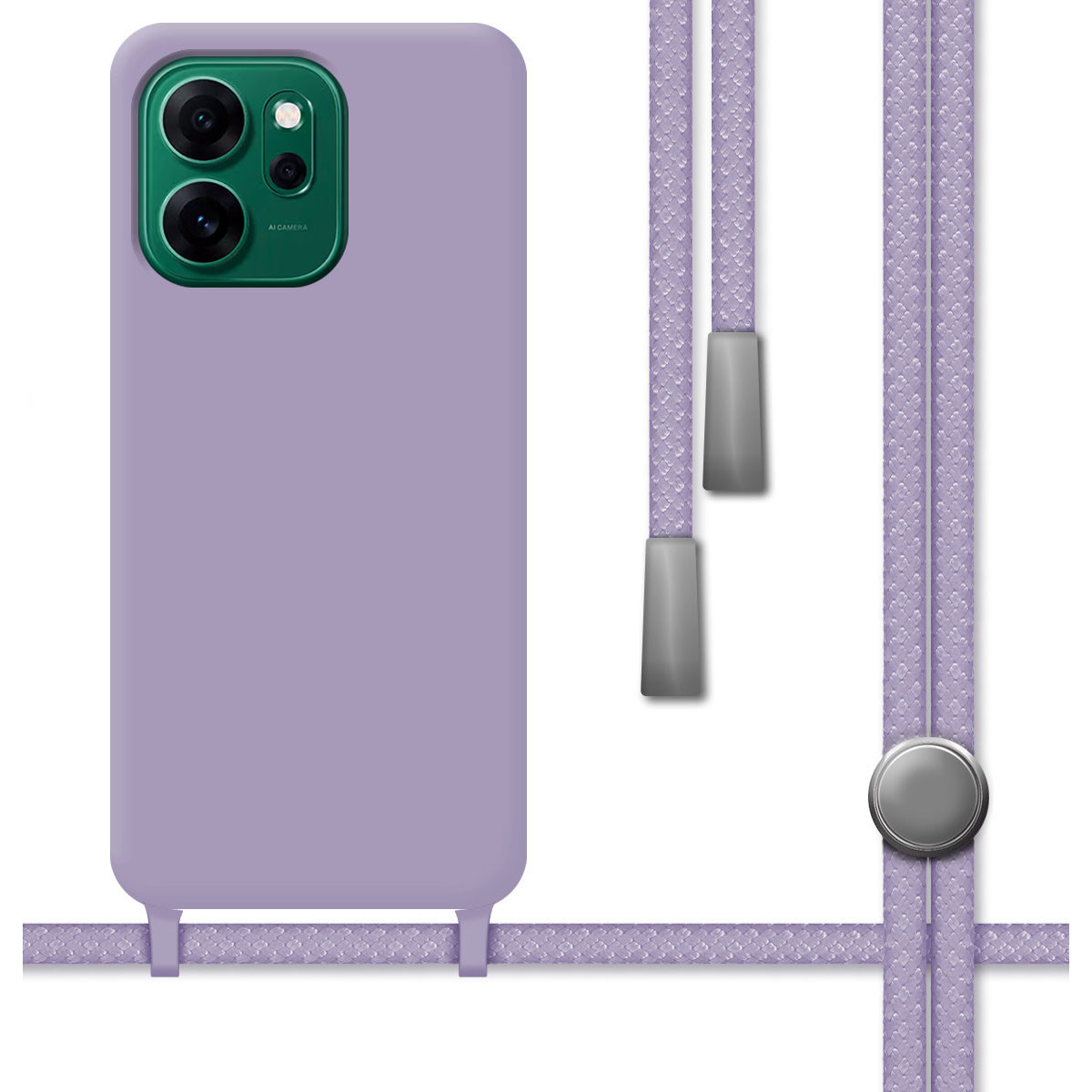 Funda Silicona Líquida con Cordón para Oppo Reno 14 F / 14F 5G color Morada