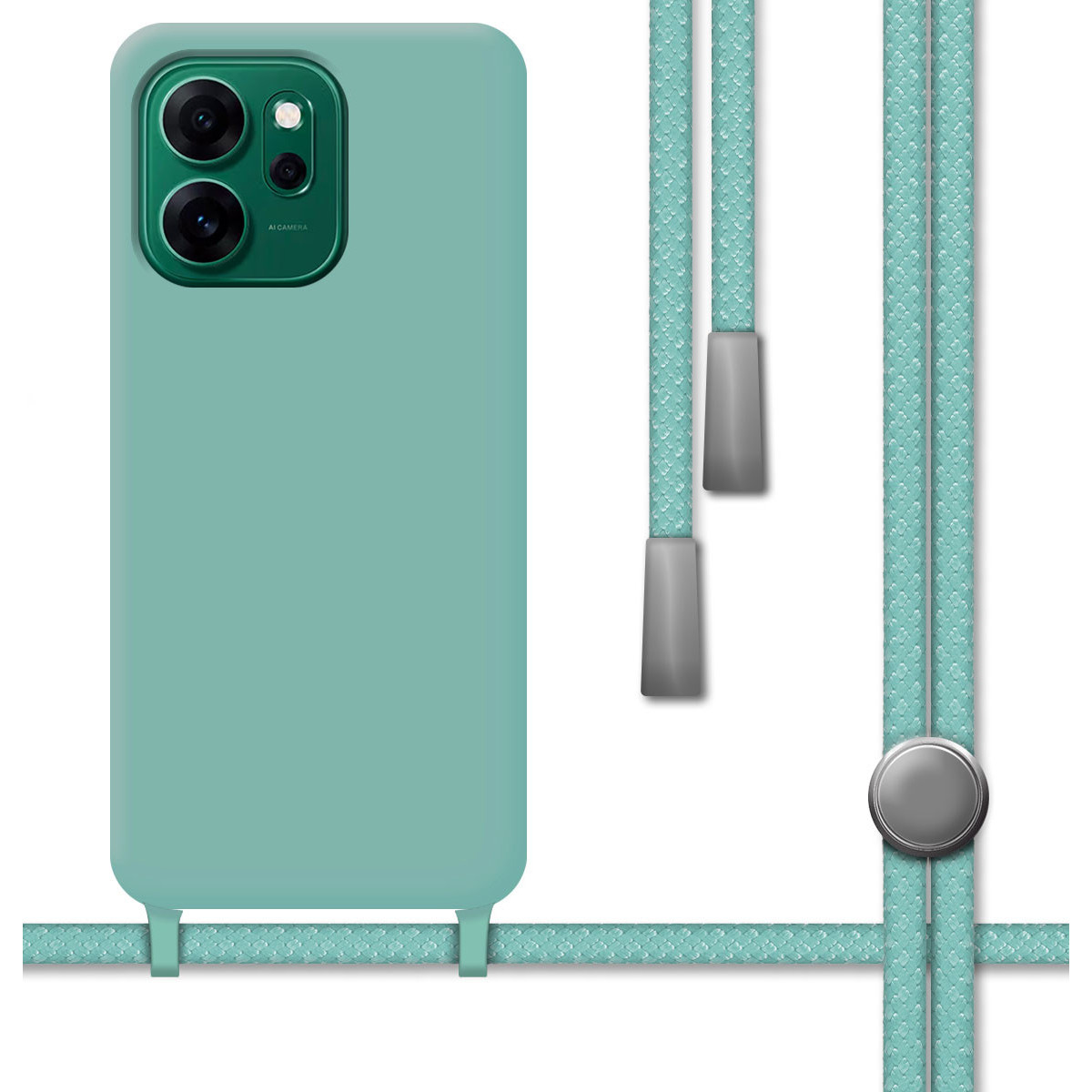 Funda Silicona Líquida con Cordón para Oppo Reno 14 F / 14F 5G color Verde