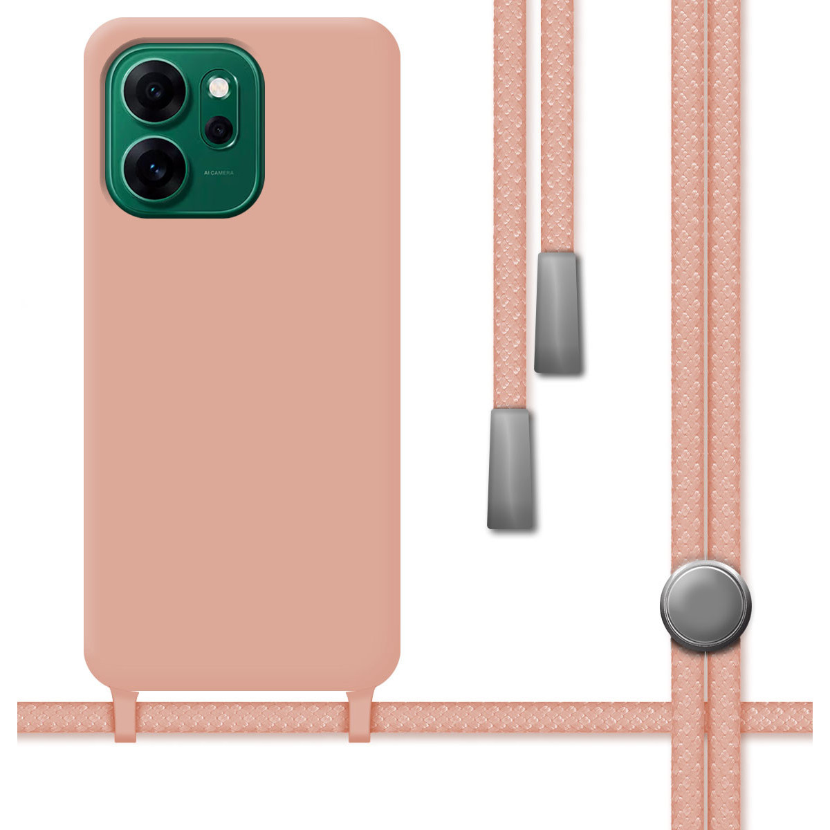 Funda Silicona Líquida con Cordón para Oppo Reno 14 FS / 14FS 5G color Rosa
