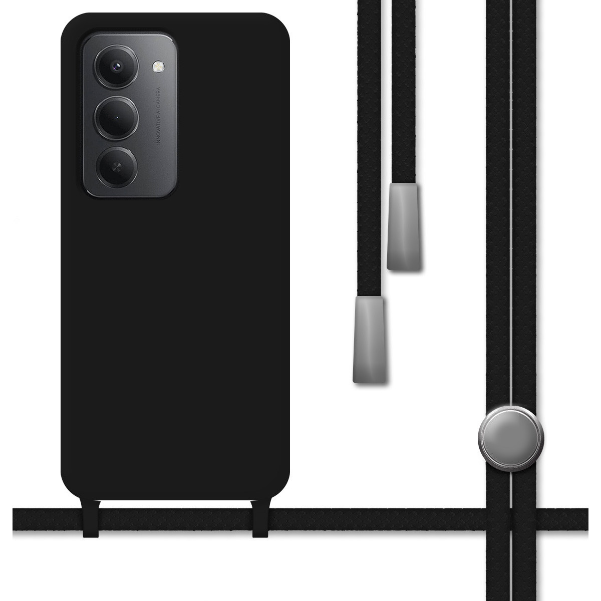 Funda Silicona Líquida con Cordón para Xiaomi Redmi 15 4G / 5G color Negra