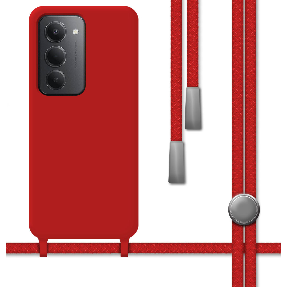 Funda Silicona Líquida con Cordón para Xiaomi Redmi 15 4G / 5G color Roja