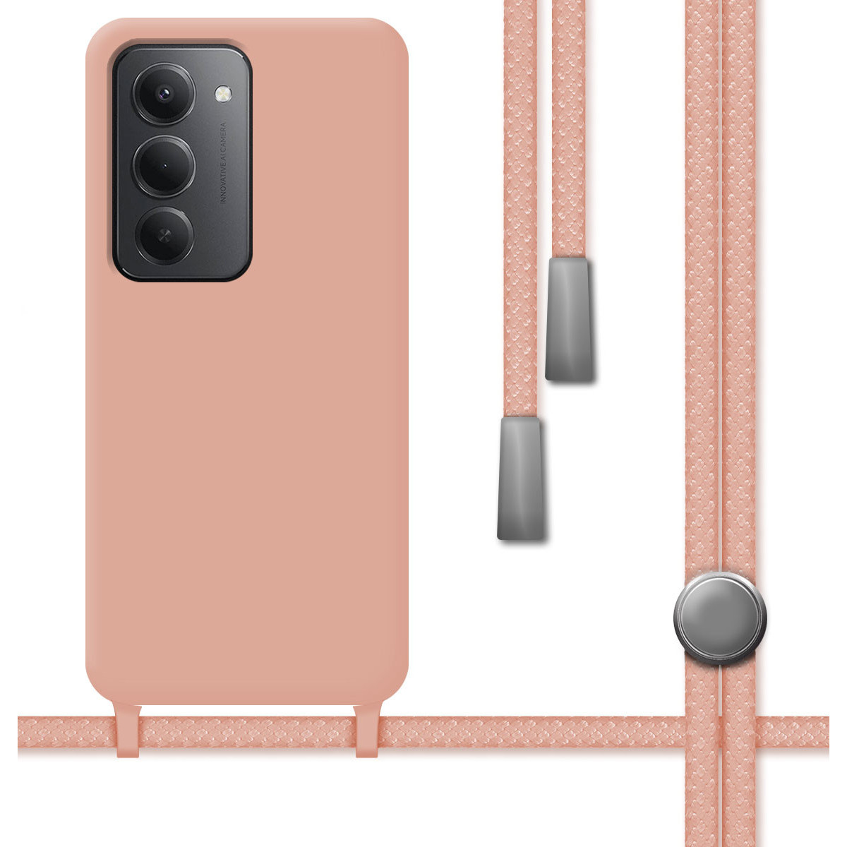 Funda Silicona Líquida con Cordón para Xiaomi Redmi 15 4G / 5G color Rosa