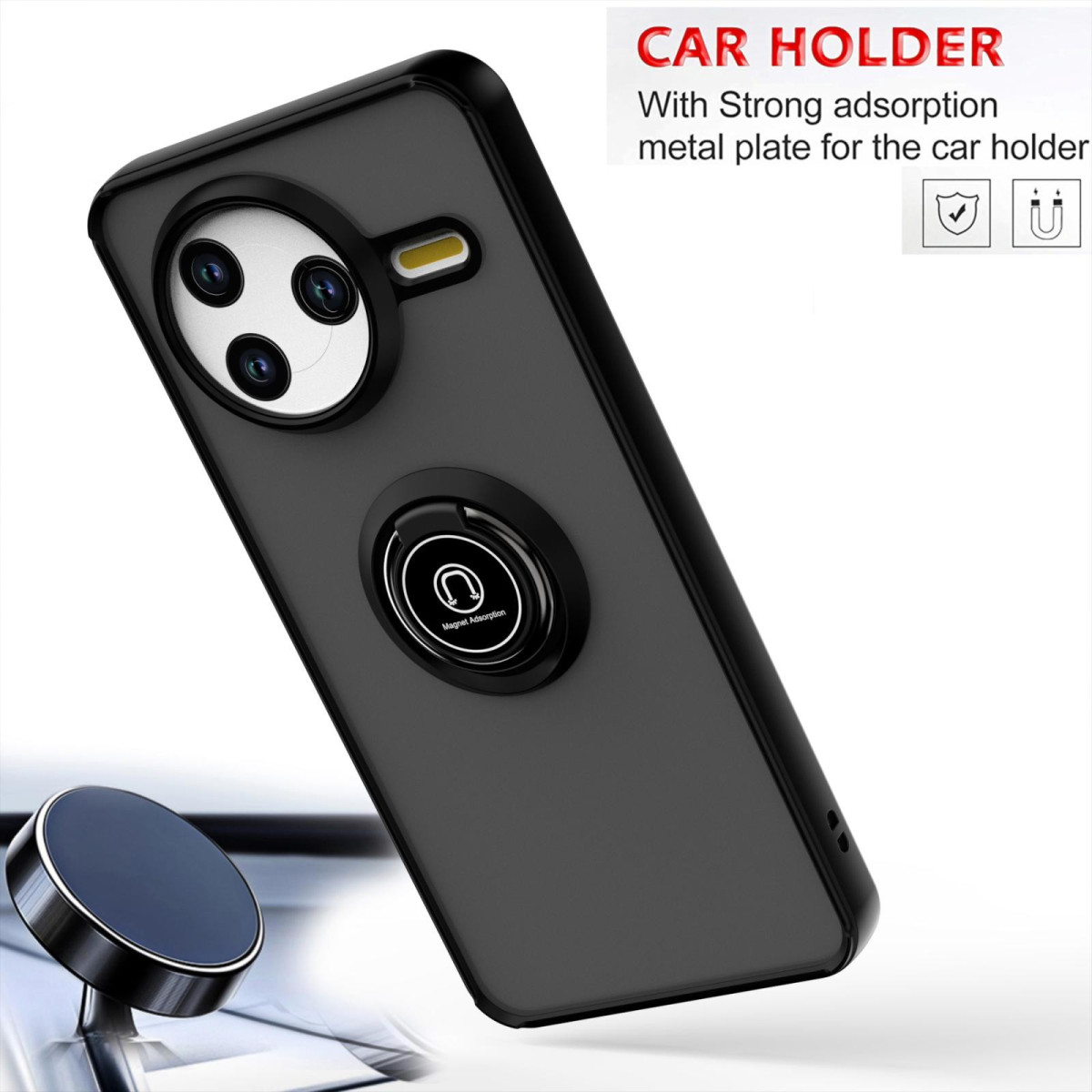 Funda Mate con Borde Negro y Anillo Giratorio 360 para Xiaomi Poco F7 Pro 5G