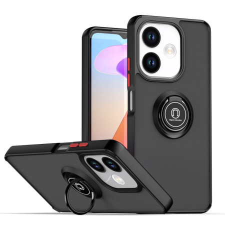 Funda Mate con Borde Negro y Anillo Giratorio 360 para Oppo A5 Pro 5G