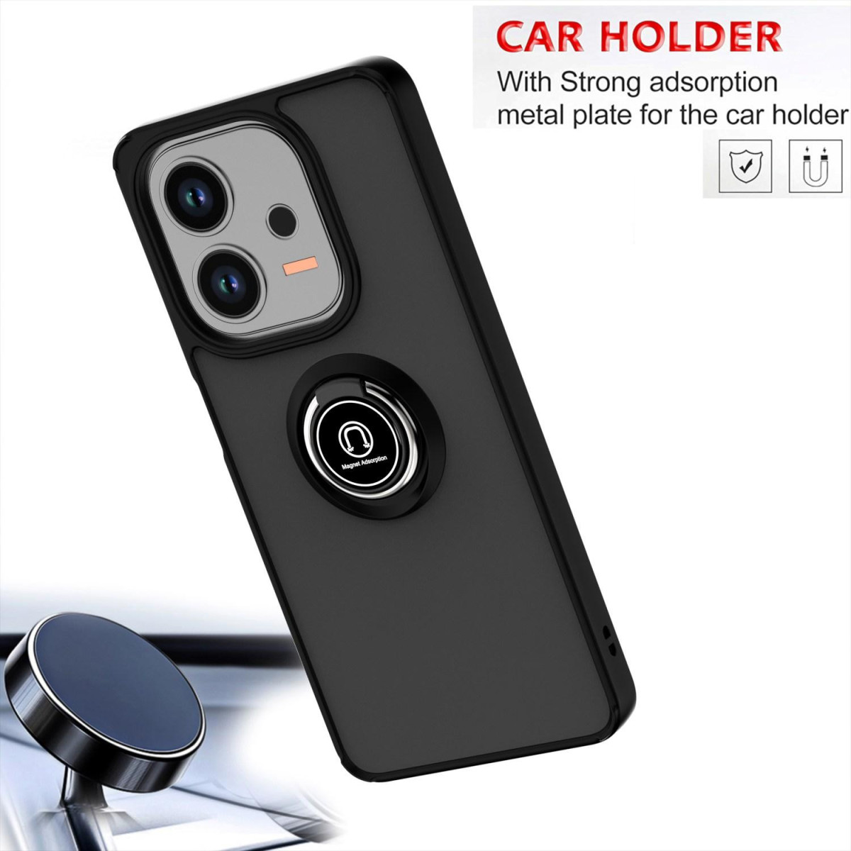 Funda Mate con Borde Negro y Anillo Giratorio 360 para Oppo A5 Pro 5G