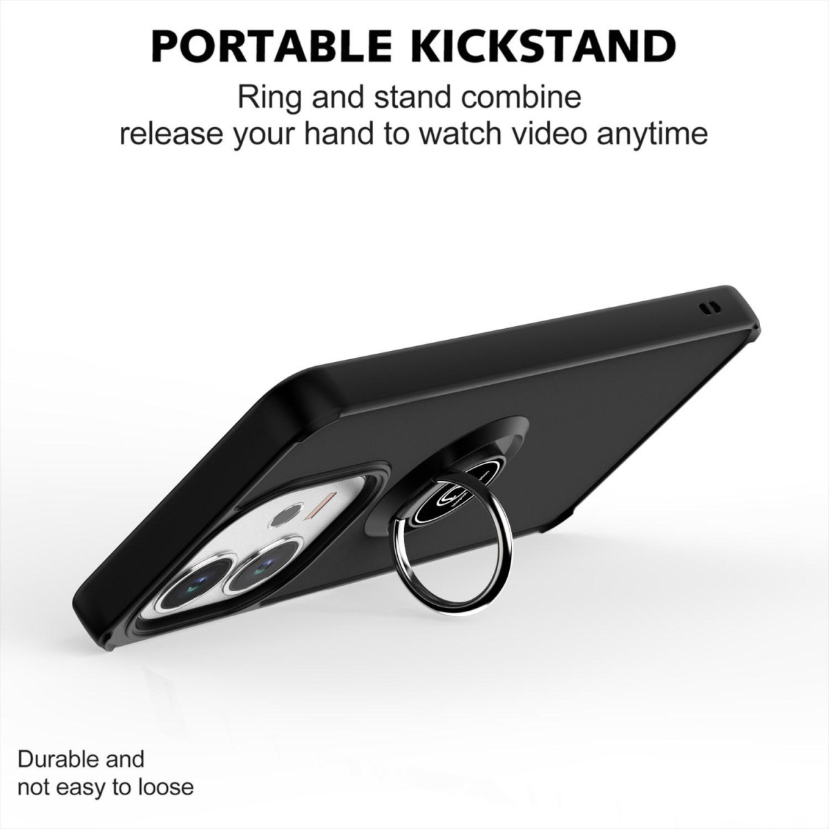 Funda Mate con Borde Negro y Anillo Giratorio 360 para Oppo A5 Pro 5G