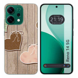 Funda Silicona para Oppo Reno 14 5G diseño Corazones Madera Dibujos