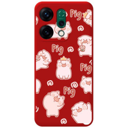 Funda Silicona Líquida Roja para Oppo Reno 14 5G diseño Cerdos Dibujos