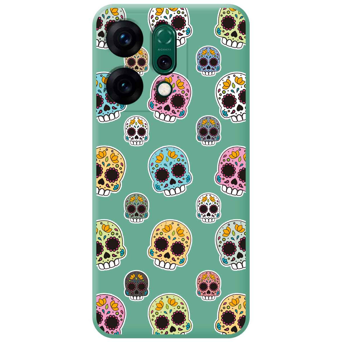 Funda Silicona Líquida Verde para Oppo Reno 14 5G diseño Catrina Dibujos