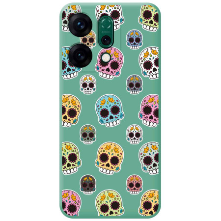 Funda Silicona Líquida Verde para Oppo Reno 14 5G diseño Catrina Dibujos