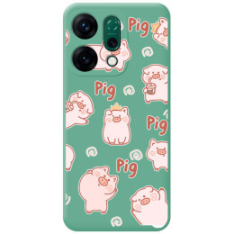 Funda Silicona Líquida Verde para Oppo Reno 14 5G diseño Cerdos Dibujos