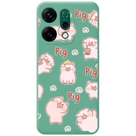 Funda Silicona Líquida Verde para Oppo Reno 14 5G diseño Cerdos Dibujos