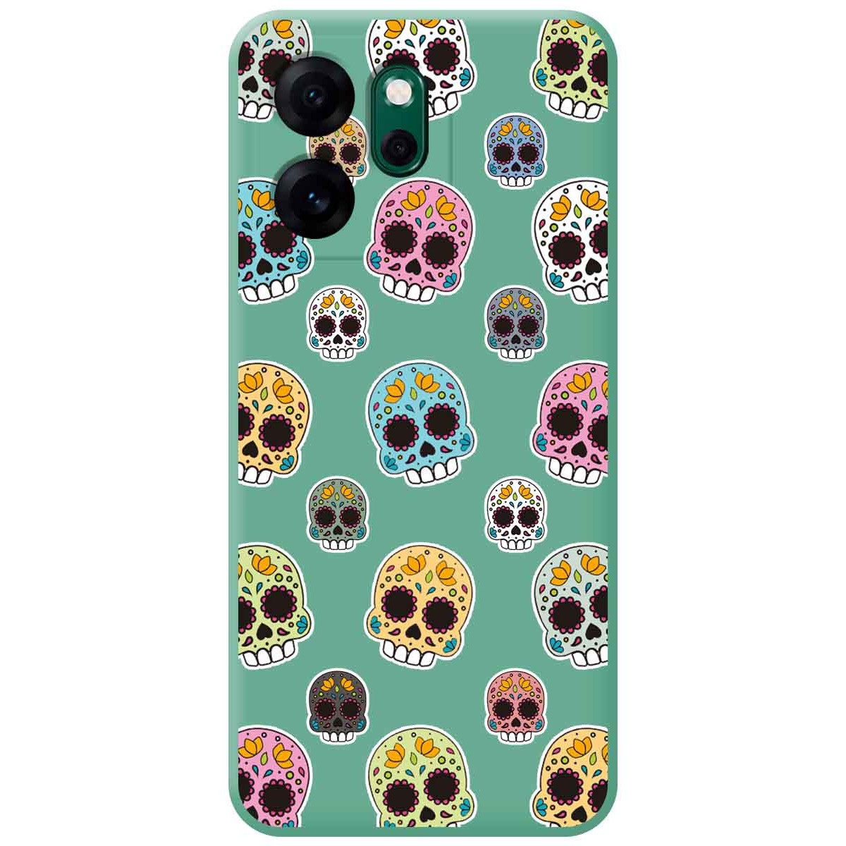 Funda Silicona Líquida Verde para Oppo Reno 14 F / 14F 5G diseño Catrina Dibujos