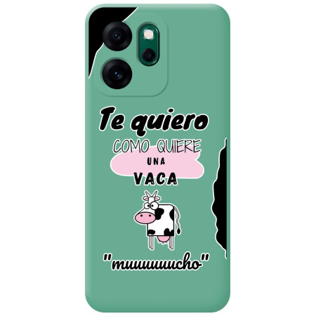 Funda Silicona Líquida Verde para Oppo Reno 14 F / 14F 5G diseño Vaca Dibujos