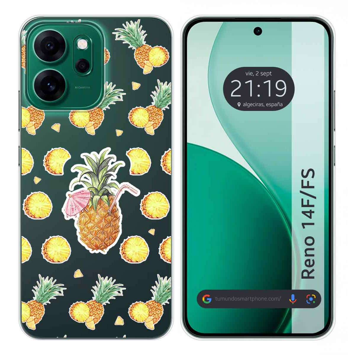 Funda Silicona Transparente para Oppo Reno 14 FS / 14FS 5G diseño Piña Dibujos