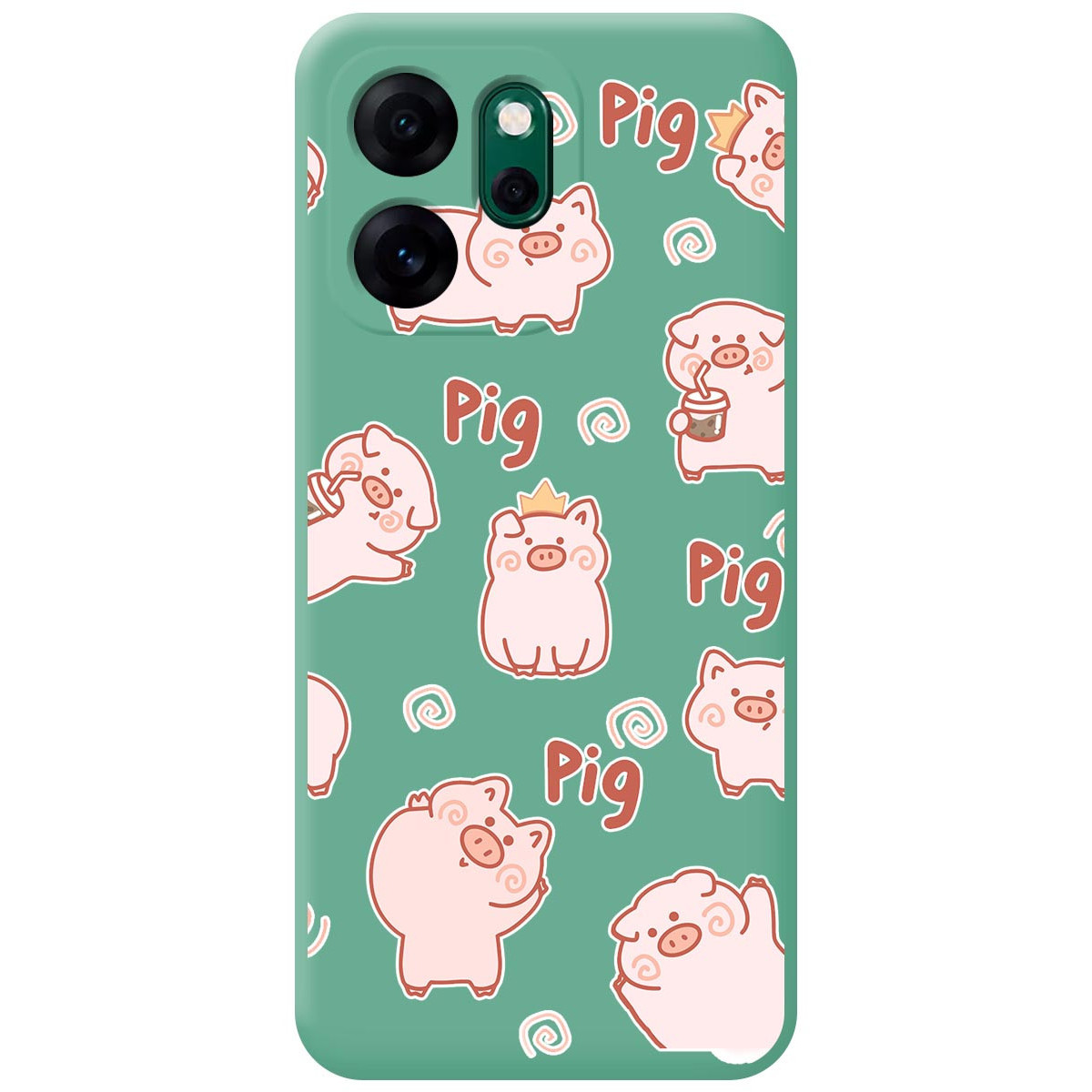 Funda Silicona Líquida Verde para Oppo Reno 14 FS / 14FS 5G diseño Cerdos Dibujos