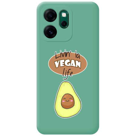 Funda Silicona Líquida Verde para Oppo Reno 14 FS / 14FS 5G diseño Vegan Life Dibujos