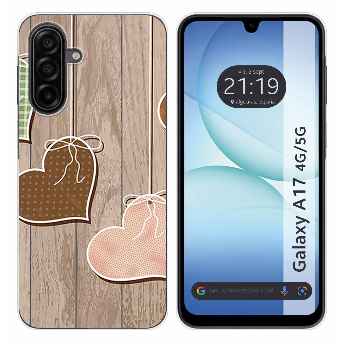 Funda Silicona para Samsung Galaxy A17 4G / 5G diseño Corazones Madera Dibujos