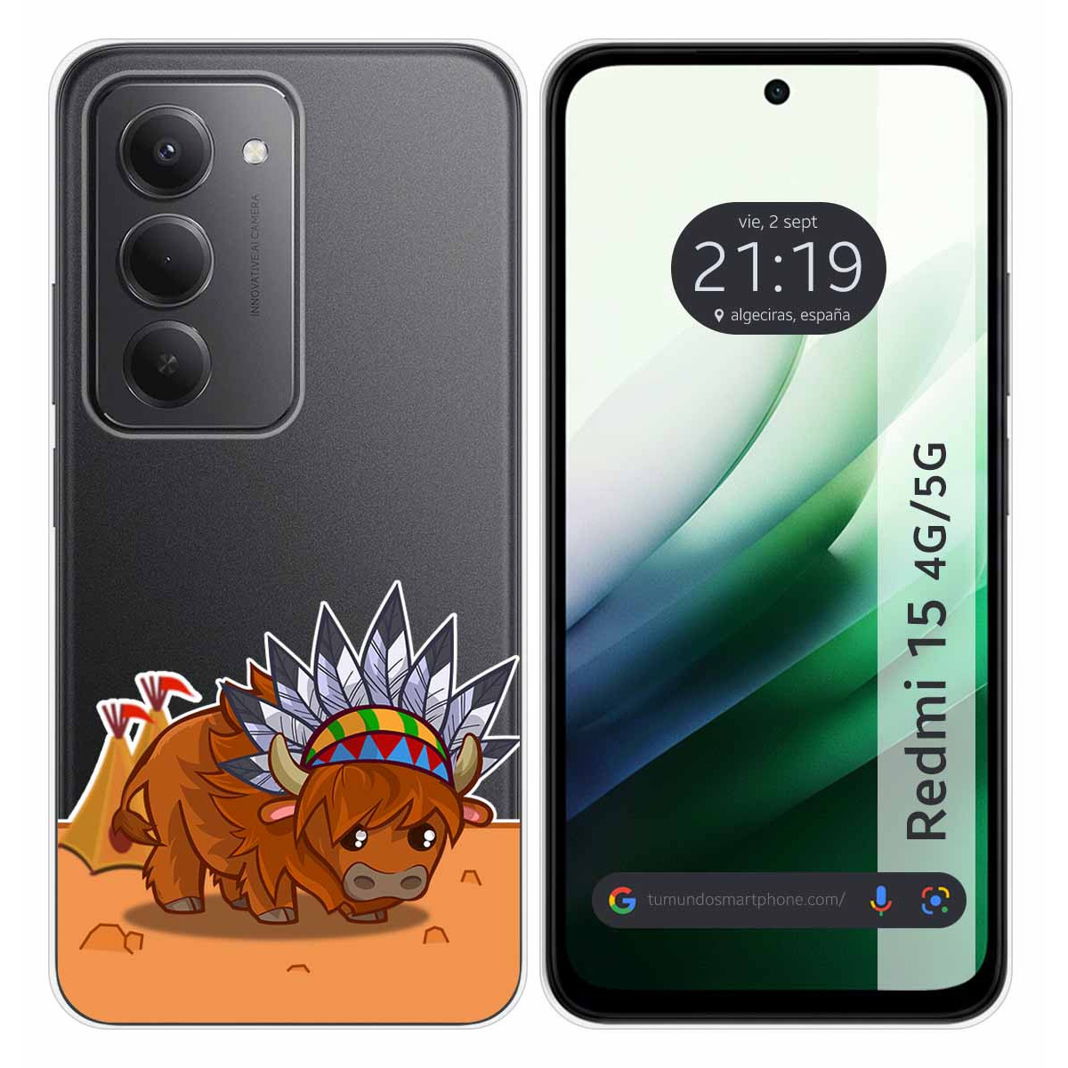 Funda Silicona Transparente para Xiaomi Redmi 15 4G / 5G diseño Bufalo Dibujos