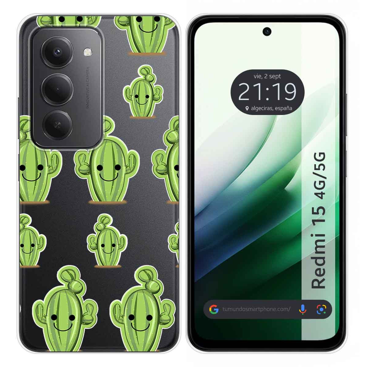 Funda Silicona Transparente para Xiaomi Redmi 15 4G / 5G diseño Cactus Dibujos