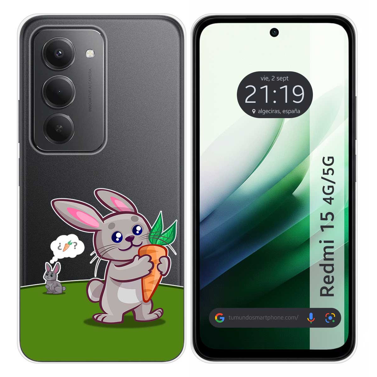 Funda Silicona Transparente para Xiaomi Redmi 15 4G / 5G diseño Conejo Dibujos