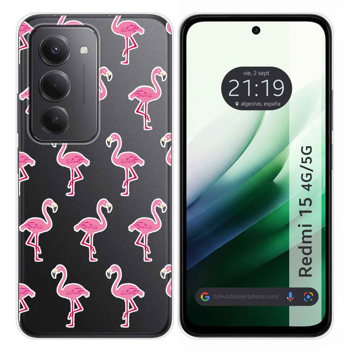 Funda Silicona Transparente para Xiaomi Redmi 15 4G / 5G diseño Flamenco Dibujos