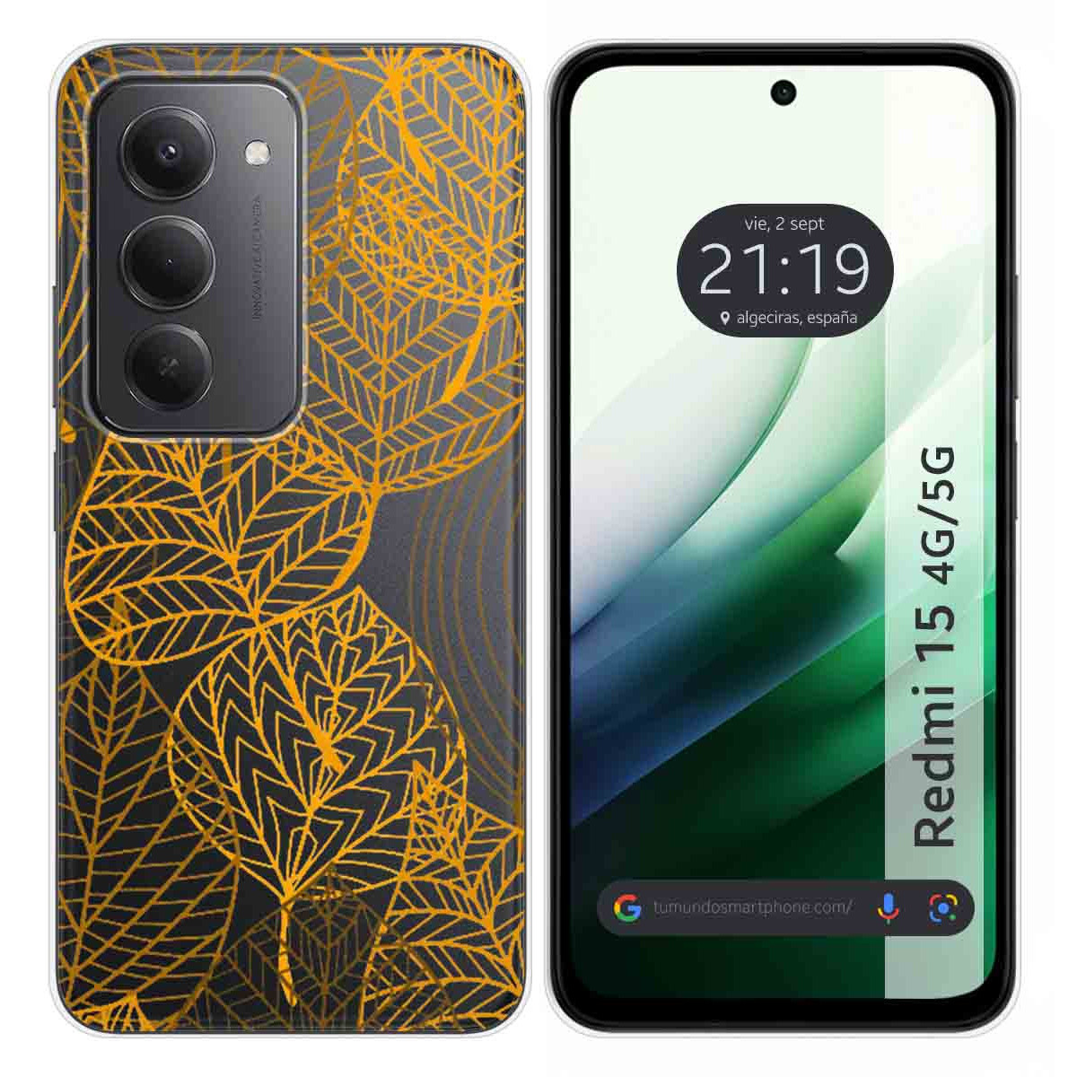 Funda Silicona Transparente para Xiaomi Redmi 15 4G / 5G diseño Hojas Dibujos