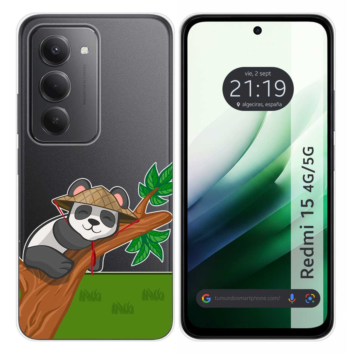 Funda Silicona Transparente para Xiaomi Redmi 15 4G / 5G diseño Panda Dibujos