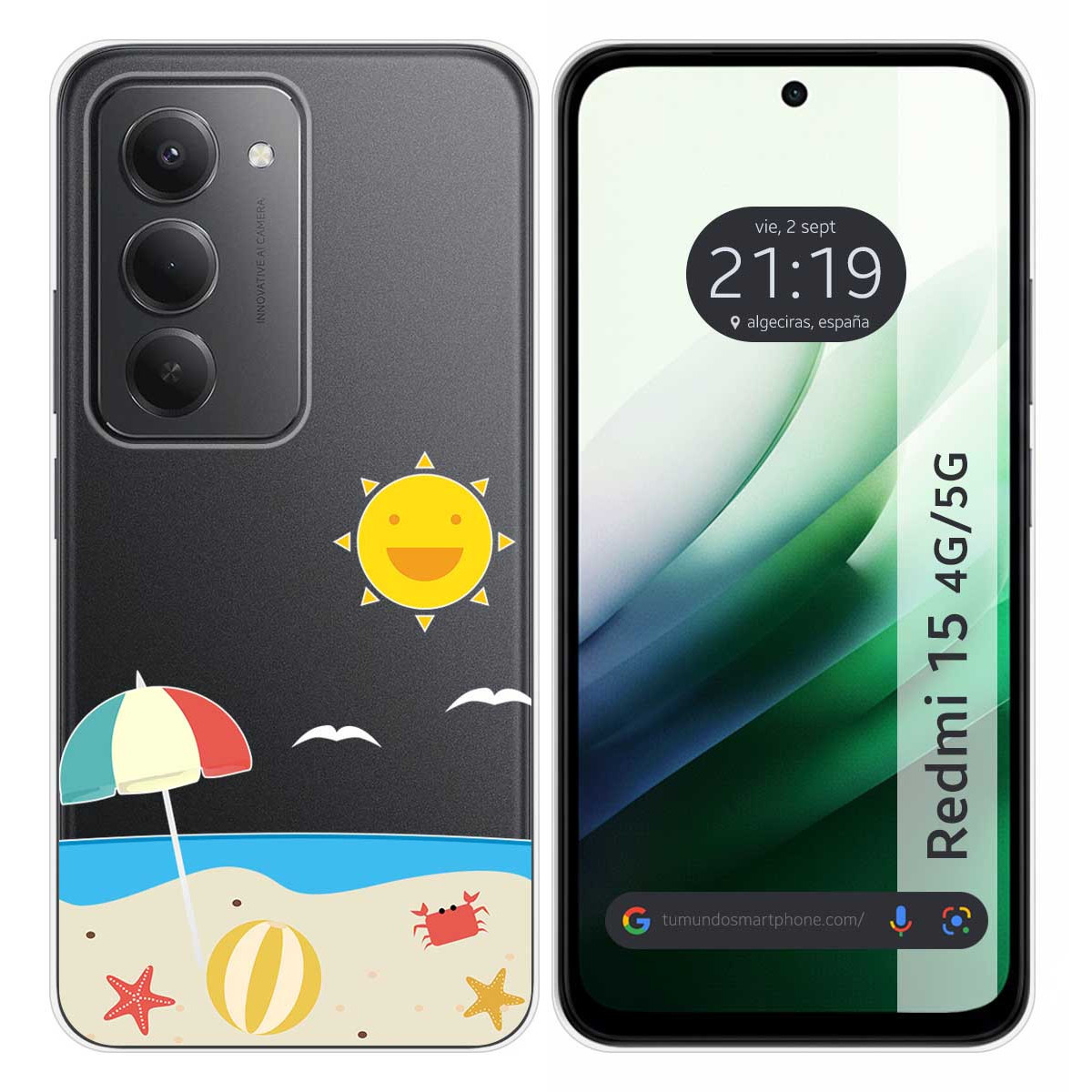 Funda Silicona Transparente para Xiaomi Redmi 15 4G / 5G diseño Playa Dibujos