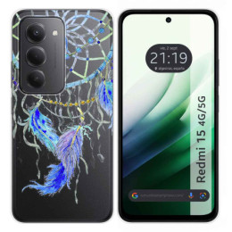 Funda Silicona Transparente para Xiaomi Redmi 15 4G / 5G diseño Plumas Dibujos