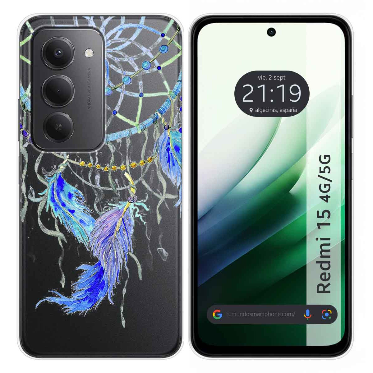 Funda Silicona Transparente para Xiaomi Redmi 15 4G / 5G diseño Plumas Dibujos