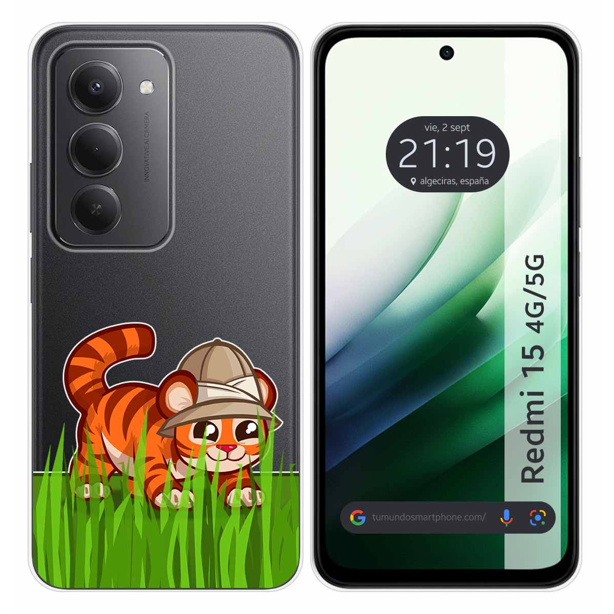 Funda Silicona Transparente para Xiaomi Redmi 15 4G / 5G diseño Tigre Dibujos