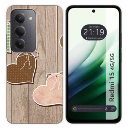 Funda Silicona para Xiaomi Redmi 15 4G / 5G diseño Corazones Madera Dibujos