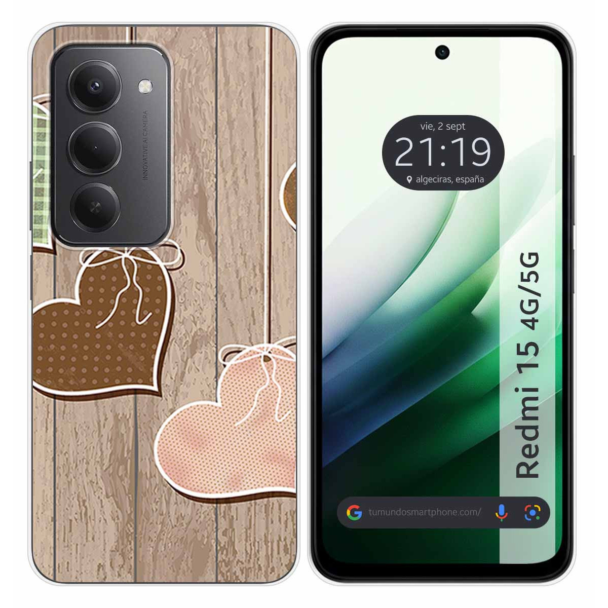 Funda Silicona para Xiaomi Redmi 15 4G / 5G diseño Corazones Madera Dibujos
