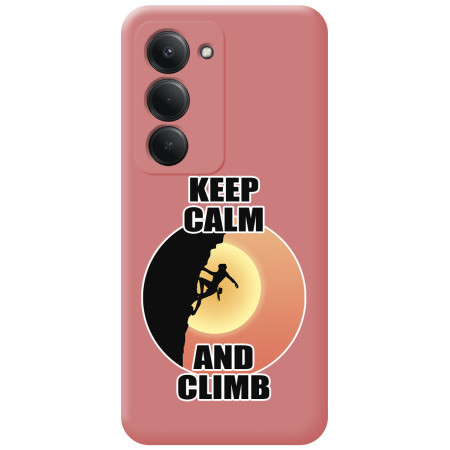 Funda Silicona Líquida Rosa para Xiaomi Redmi 15 4G / 5G diseño Mujer Escalada Dibujos