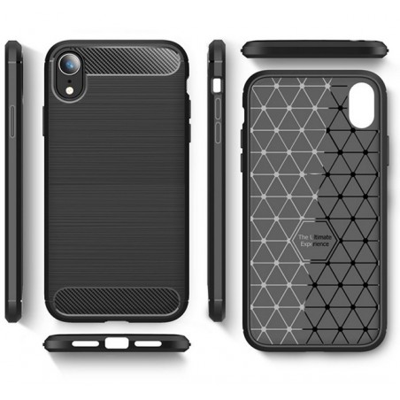 Funda Gel Tpu Tipo Carbon Negra para Iphone Xr
