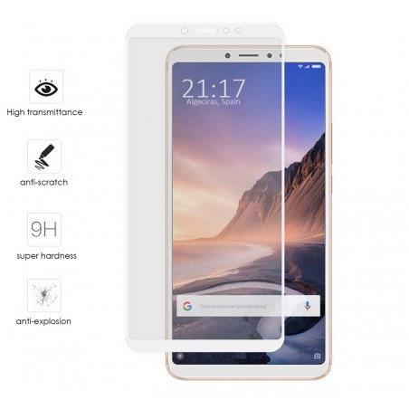 Protector Cristal Templado Frontal Completo Blanco para Xiaomi Mi Max 3 Vidrio