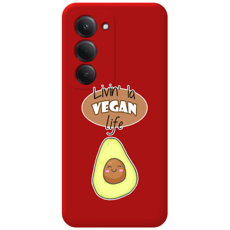 Funda Silicona Líquida Roja para Xiaomi Redmi 15 4G / 5G diseño Vegan Life Dibujos