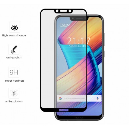 Protector Cristal Templado Frontal Completo Negro para Huawei Honor Play Vidrio