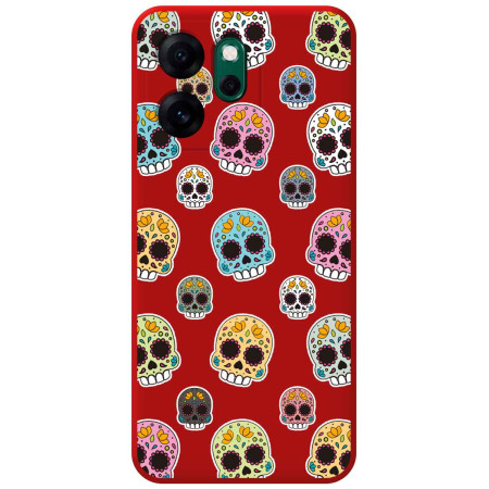 Funda Silicona Líquida Roja para Oppo Reno 14 F / 14F 5G diseño Catrina Dibujos